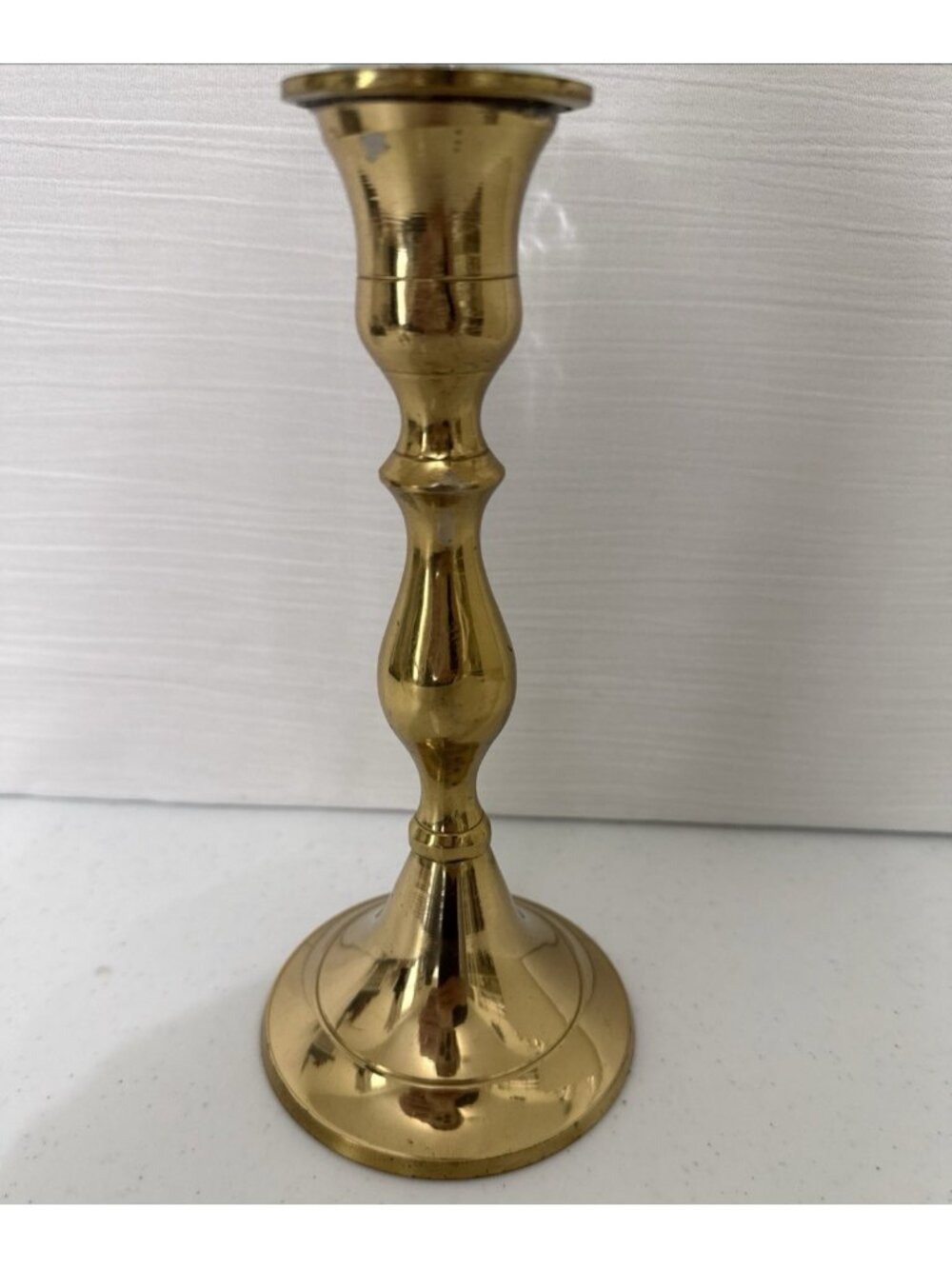 Homco Tulip Diamond Clear Votive Holder on Heavy Brass Candlestick Holder 10.75" - Picture 4 of 11